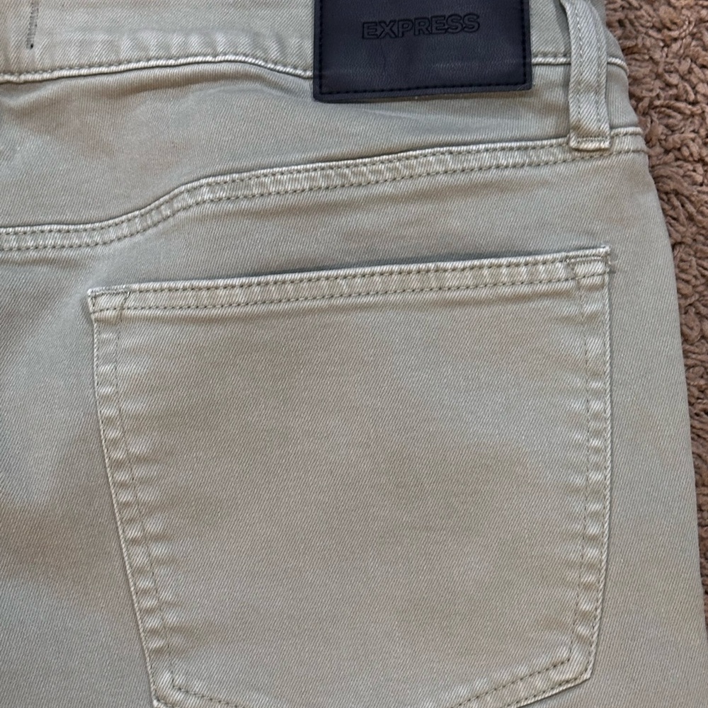 Express Mens 36x32 Faded Slim Fit Straight Leg Denim Jeans Olive Green
